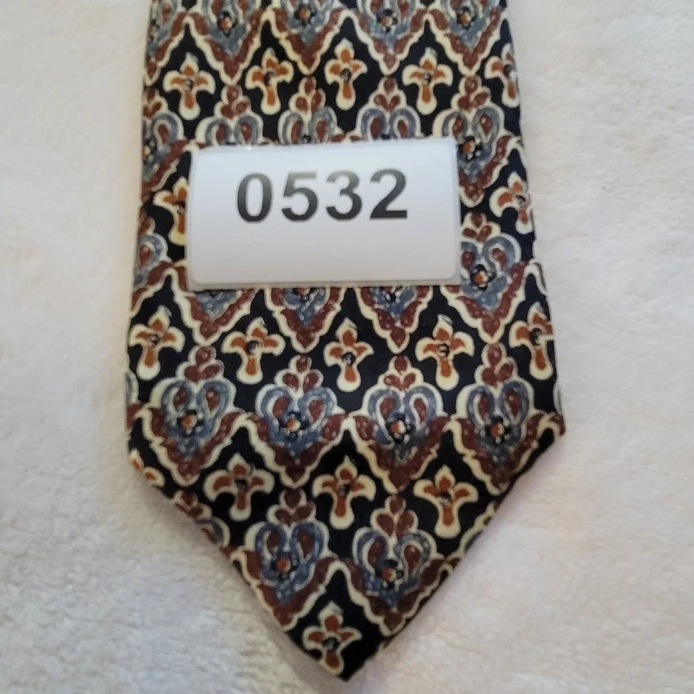 Joseph Abboud Tie Mens OS Blue Brown Damask Geometric Silk Made in Italy Classic